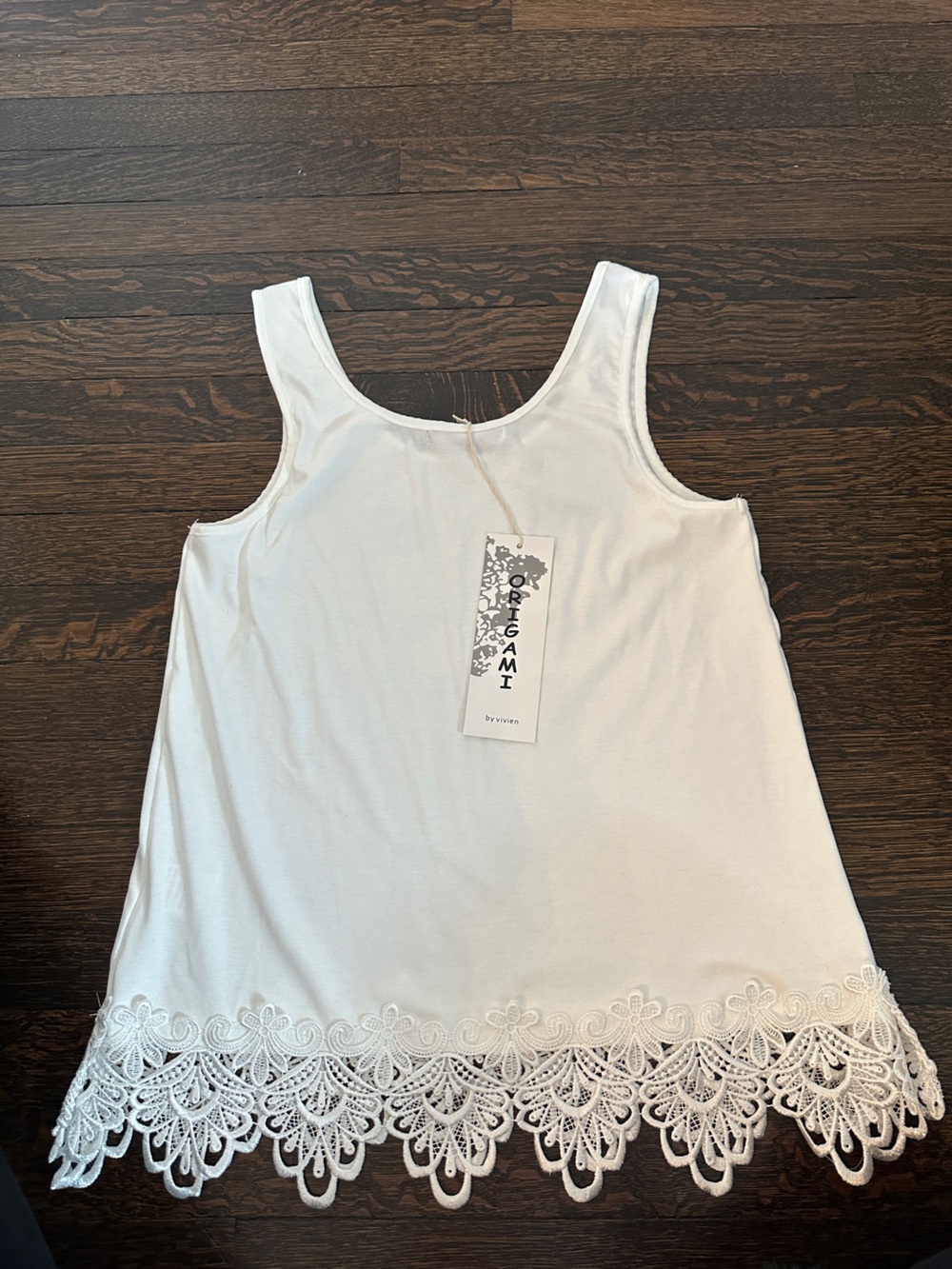 White Sleeveless Tank Top with Lace Trim
